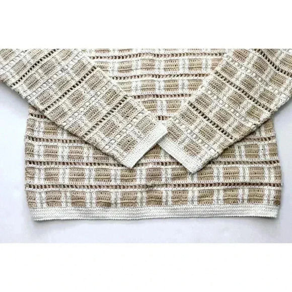Vintage 70s Garland Women's Size L Ivory Cream Open Knit Button Cardigan Sweater - Picture 9 of 10
